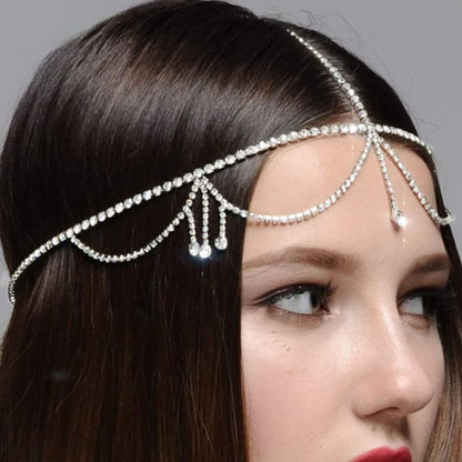Layered Rhinestone Head Chain Crystal Headpiece Boho Silver Headbands Hair Accessories Prom Hair Jewelry Festival Outfits for Women