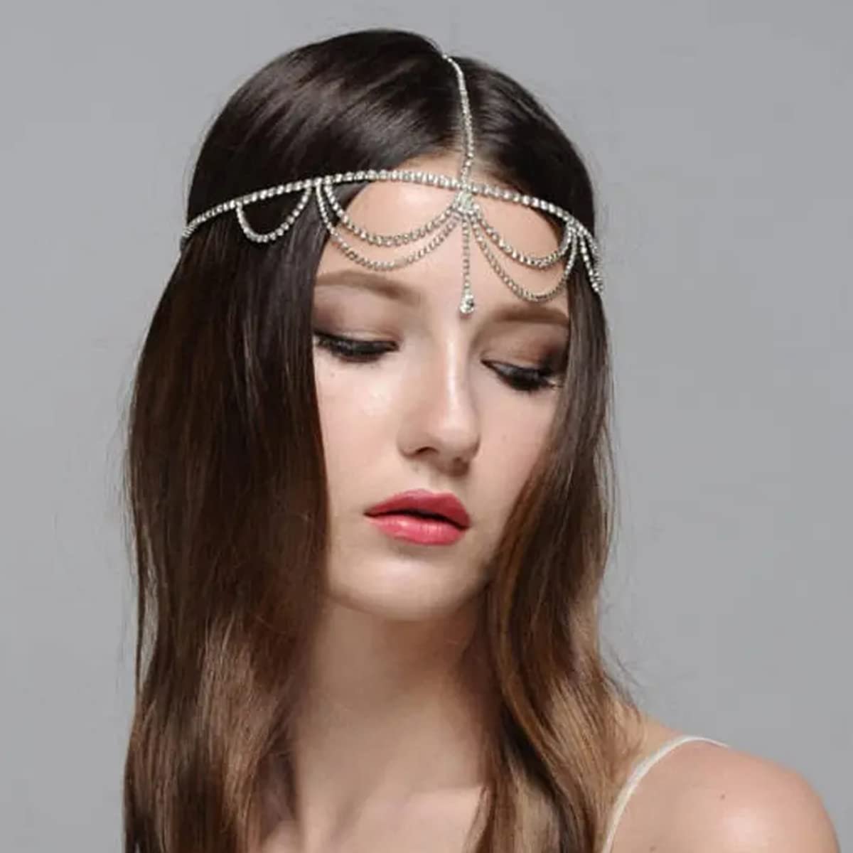 Layered Rhinestone Head Chain Crystal Headpiece Boho Silver Headbands Hair Accessories Prom Hair Jewelry Festival Outfits for Women - görsel 13