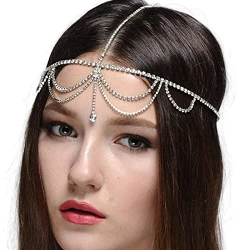 Layered Rhinestone Head Chain Crystal Headpiece Boho Silver Headbands Hair Accessories Prom Hair Jewelry Festival Outfits for Women - görsel 16