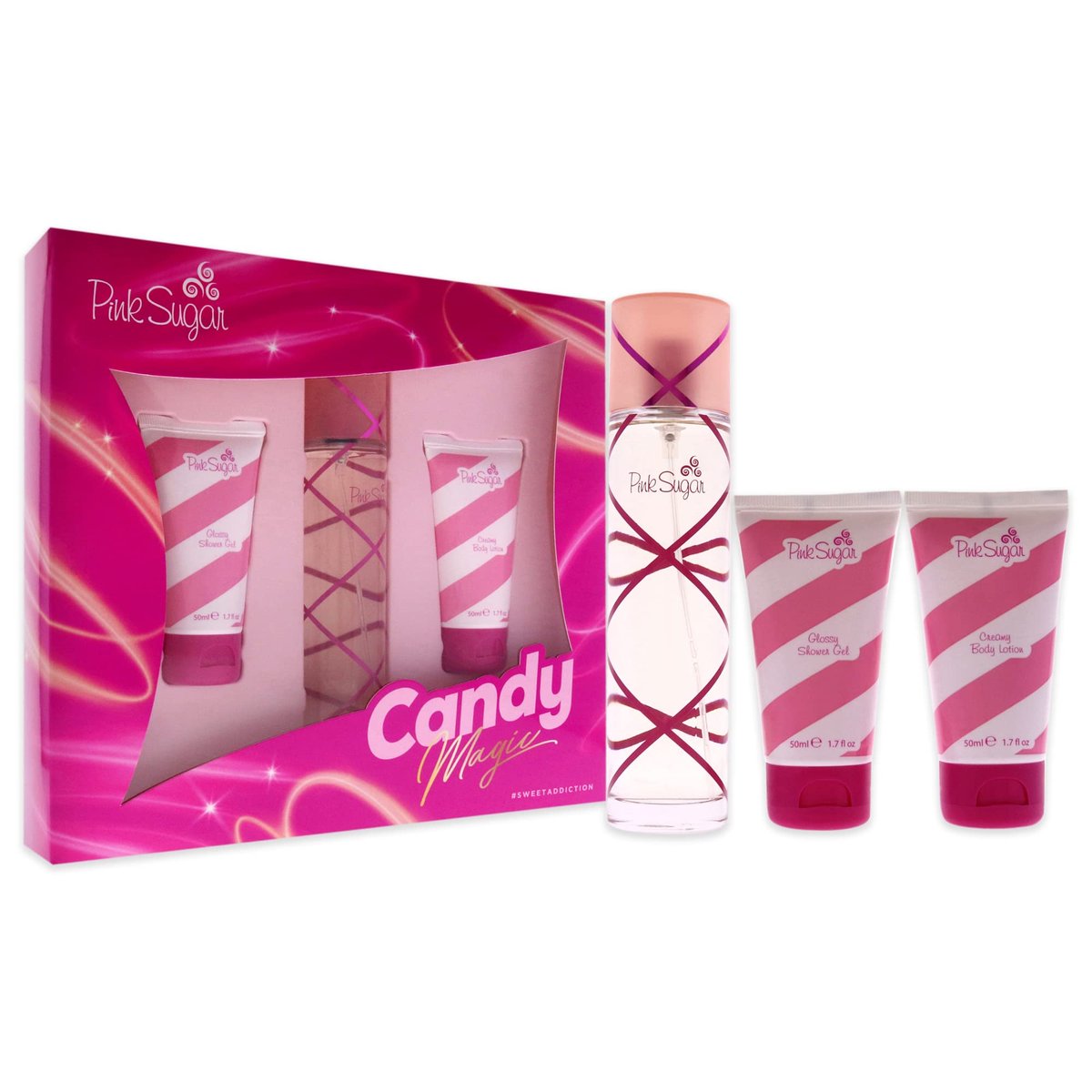 Aquolina Pink Sugar Candy Magic Women's 3.4oz EDT Spray, 1.7oz Shower Gel & Body Lotion Gift Set - görsel 5