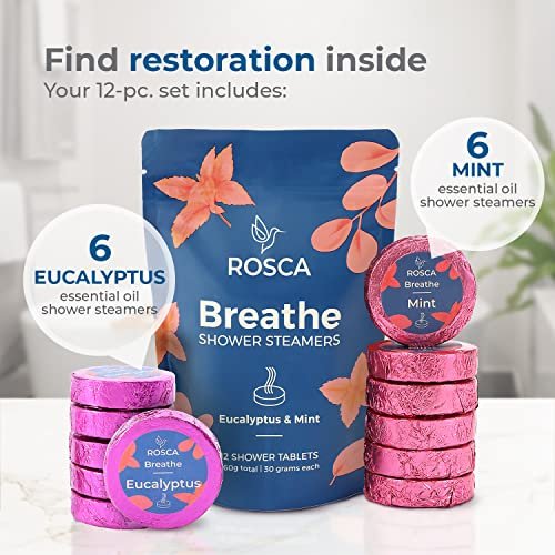 ROSCA Eucalyptus & Mint Shower Steamers - 12 Aromatherapy Shower Steamers with Essential Oils - Stress Relief Fizzies - Relaxation Gifts for Women and Men Avelisse