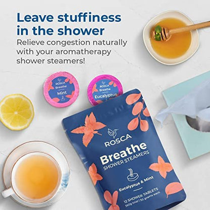 ROSCA Eucalyptus & Mint Shower Steamers - 12 Aromatherapy Shower Steamers with Essential Oils - Stress Relief Fizzies - Relaxation Gifts for Women and Men Avelisse