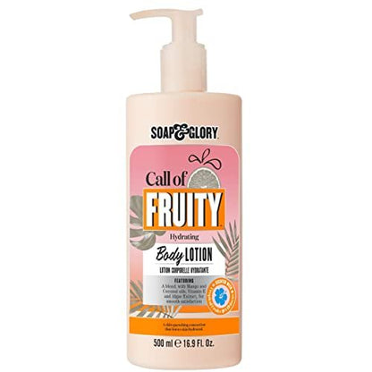 Soap & Glory Call of Fruity Vegan Body Lotion – Moisturizing Body Lotion with Vitamin E, Coconut Oil & Aloe Extracts, Tropical Fruits & Hibiscus Cocoa Butter for Dehydrated Skin (500ml) Avelisse