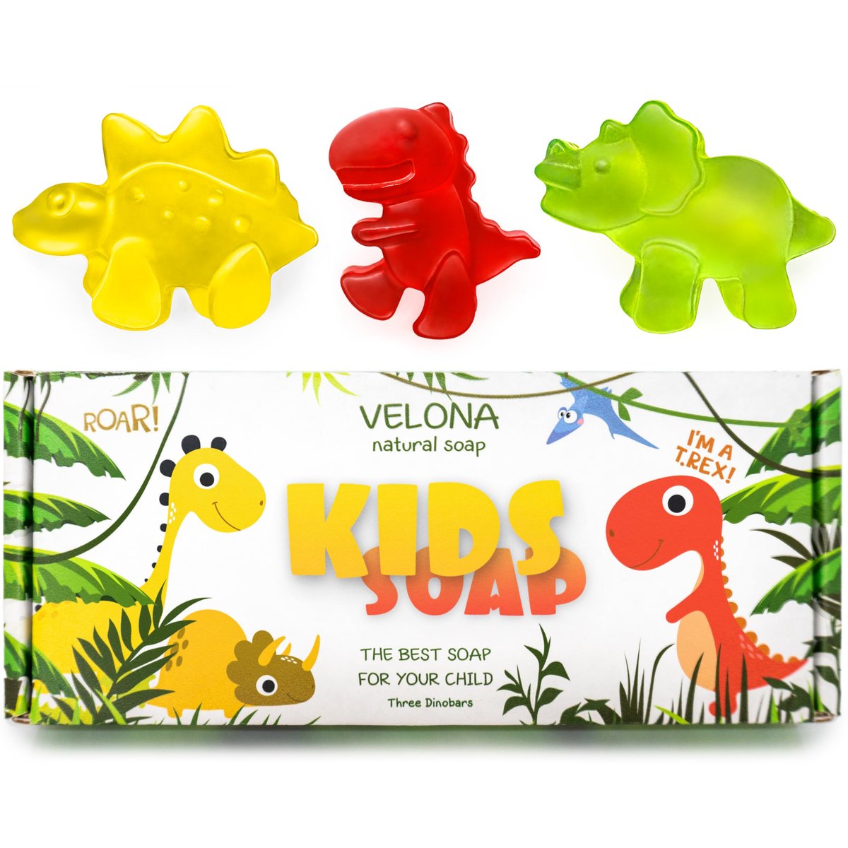 velona Kids Soap – 3 Dinosaur Bars | Fun Bath Time for Children | Natural Oils | Made in USA (3 Bars) - görsel 1