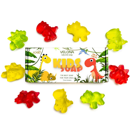 velona Kids Soap – 3 Dinosaur Bars | Fun Bath Time for Children | Natural Oils | Made in USA (3 Bars)