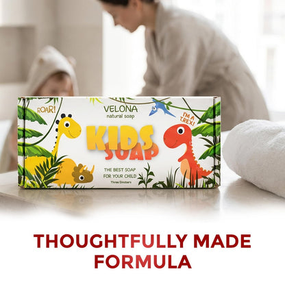 velona Kids Soap – 3 Dinosaur Bars | Fun Bath Time for Children | Natural Oils | Made in USA (3 Bars)
