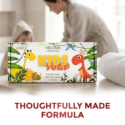 velona Kids Soap – 3 Dinosaur Bars | Fun Bath Time for Children | Natural Oils | Made in USA (3 Bars)