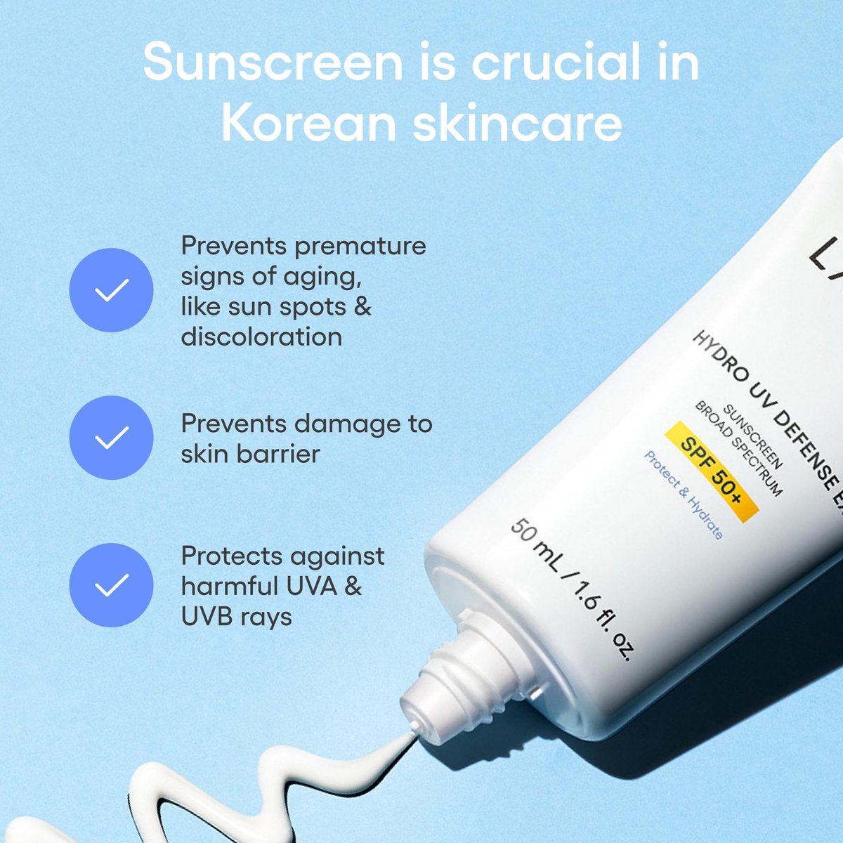 LANEIGE Hydro UV Defense Sunscreen SPF 50+ – Korean Broad Spectrum Sun Protection, Hypoallergenic, No White Cast Avelisse