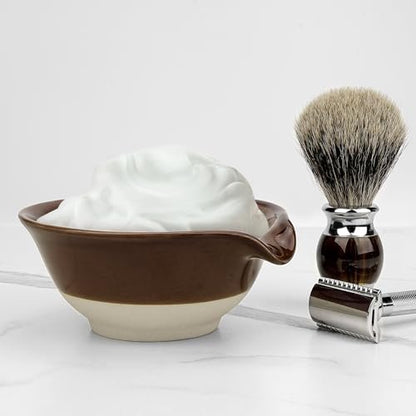 Linkidea Ceramic Shaving Bowl – Wide Mouth Lather Mug for Men, Brown Avelisse