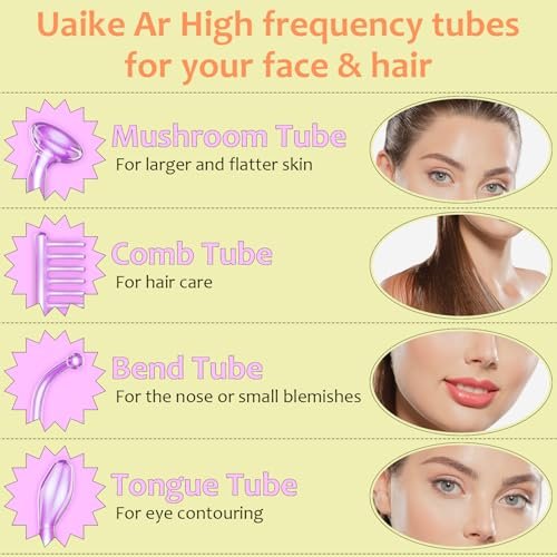 Uaike 4 in 1 High Frequency Facial Wand - Violet Portable Handheld Skin Device with 4 Purple Glass Tubes Avelisse