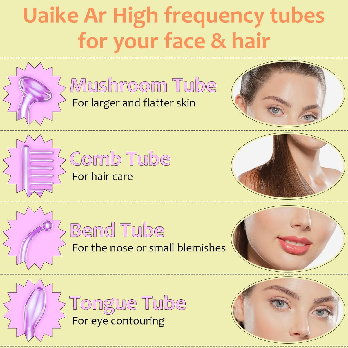 Uaike 4 in 1 High Frequency Facial Wand - Violet Portable Handheld Skin Device with 4 Purple Glass Tubes Avelisse