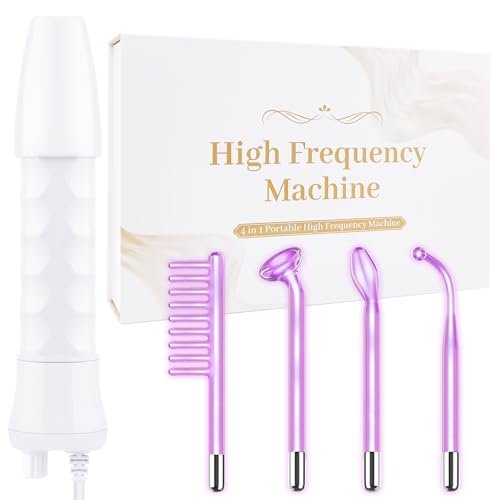 Uaike 4 in 1 High Frequency Facial Wand - Violet Portable Handheld Skin Device with 4 Purple Glass Tubes Avelisse