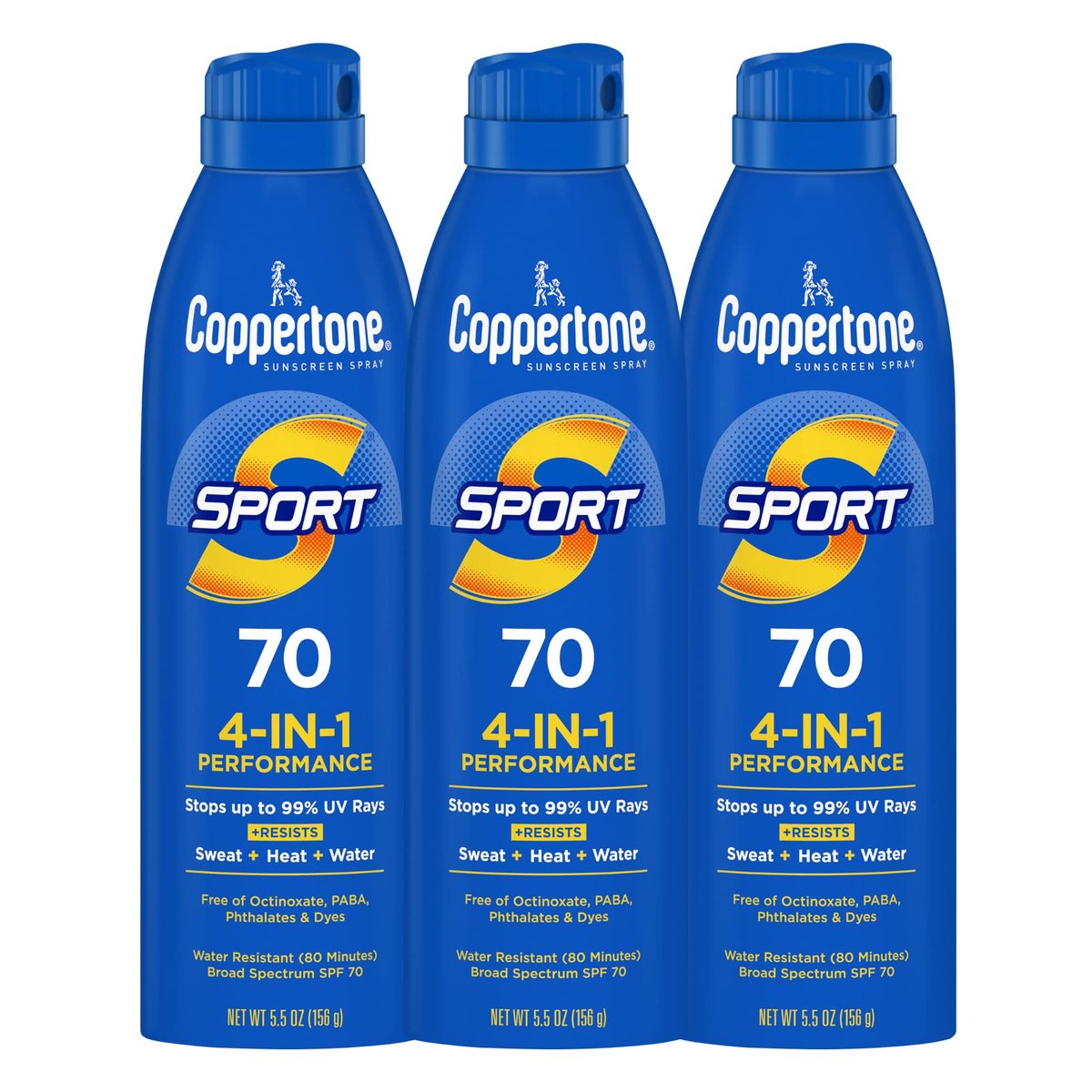 Coppertone SPORT Sunscreen Spray SPF 70, Water Resistant, Broad Spectrum, 5.5 oz (Pack of 3) Avelisse