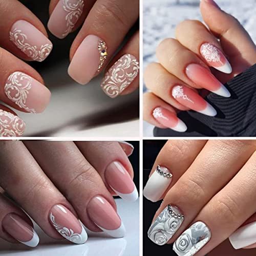 8 Sheets 5D Engraved Flower Nail Art Stickers Decals - White Resin Lace Flower Carving Nail Stickers for Women Girls, French Tips Nail Designs - görsel 4