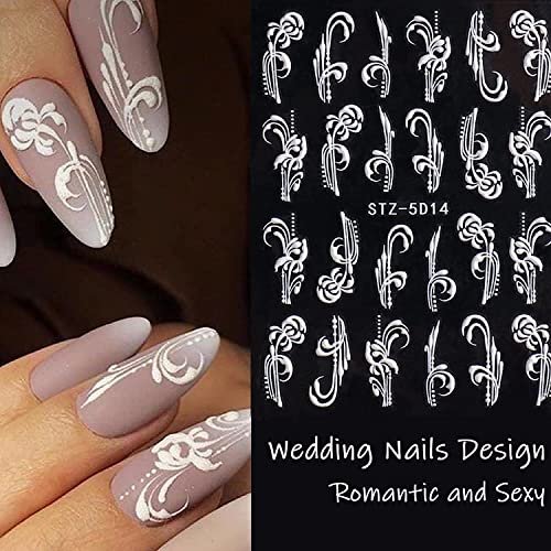 8 Sheets 5D Engraved Flower Nail Art Stickers Decals - White Resin Lace Flower Carving Nail Stickers for Women Girls, French Tips Nail Designs - görsel 14