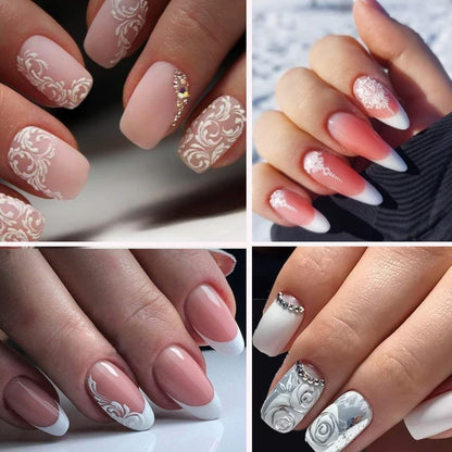 8 Sheets 5D Engraved Flower Nail Art Stickers Decals - White Resin Lace Flower Carving Nail Stickers for Women Girls, French Tips Nail Designs