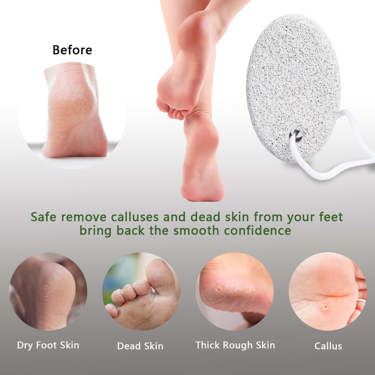 4-Pack Natural Pumice Stone for Feet - Borogo Lava Pedicure Tools, Hard Skin & Callus Remover for Feet, Hands, Heels, Elbows - görsel 8