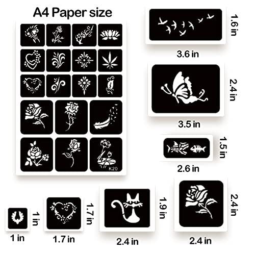 ChurlChurl 575pcs Temporary Tattoo Stencils Kit - 20 Sheets Henna Stencils for Face, Body, and DIY Art - Reusable Glitter Tattoo Stencils Pack for Women and Men - görsel 10