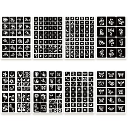 ChurlChurl 575pcs Temporary Tattoo Stencils Kit - 20 Sheets Henna Stencils for Face, Body, and DIY Art - Reusable Glitter Tattoo Stencils Pack for Women and Men