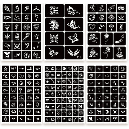 ChurlChurl 575pcs Temporary Tattoo Stencils Kit - 20 Sheets Henna Stencils for Face, Body, and DIY Art - Reusable Glitter Tattoo Stencils Pack for Women and Men