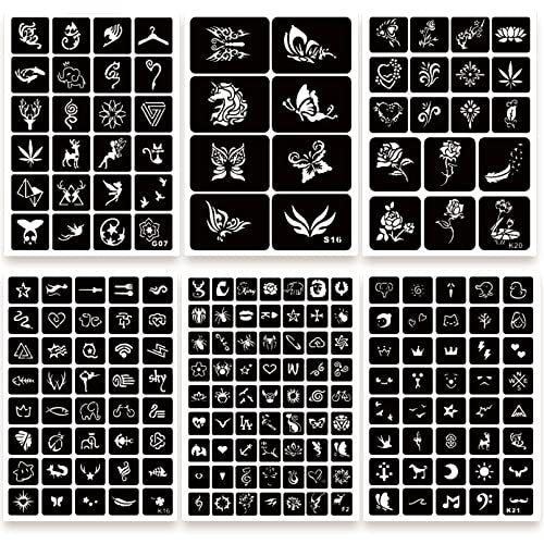 ChurlChurl 575pcs Temporary Tattoo Stencils Kit - 20 Sheets Henna Stencils for Face, Body, and DIY Art - Reusable Glitter Tattoo Stencils Pack for Women and Men - görsel 6