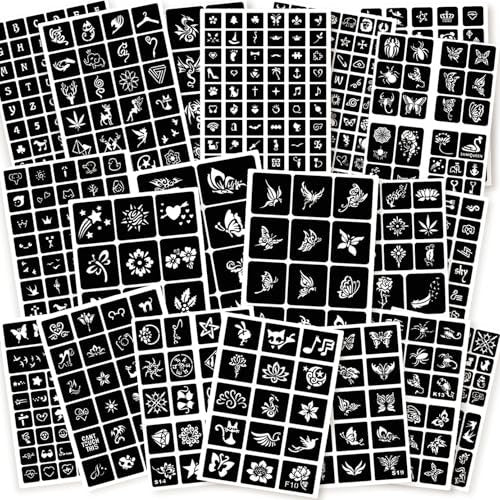 ChurlChurl 575pcs Temporary Tattoo Stencils Kit - 20 Sheets Henna Stencils for Face, Body, and DIY Art - Reusable Glitter Tattoo Stencils Pack for Women and Men - görsel 2