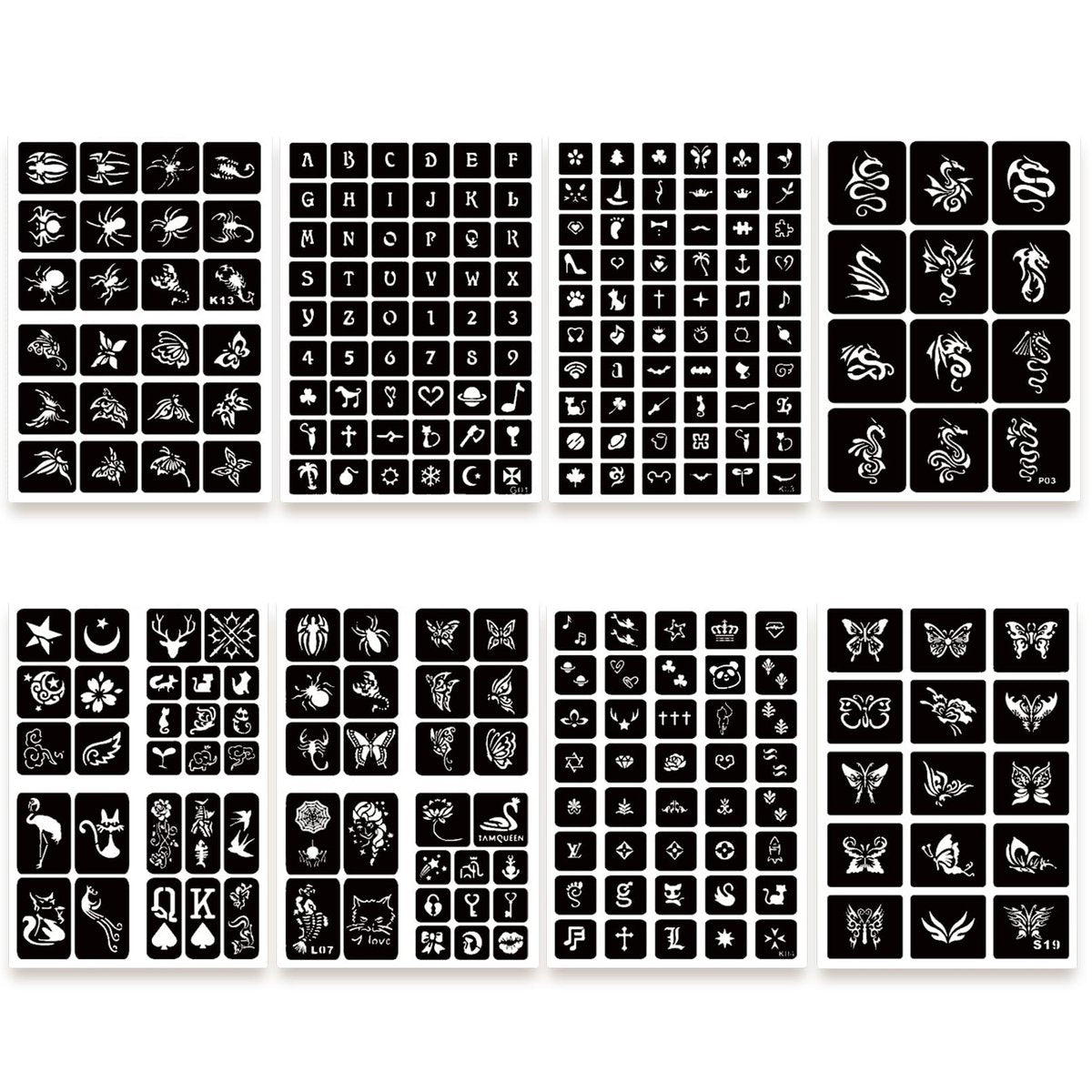 ChurlChurl 575pcs Temporary Tattoo Stencils Kit - 20 Sheets Henna Stencils for Face, Body, and DIY Art - Reusable Glitter Tattoo Stencils Pack for Women and Men - görsel 7