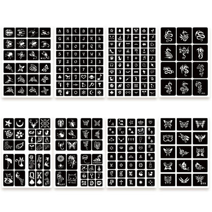 ChurlChurl 575pcs Temporary Tattoo Stencils Kit - 20 Sheets Henna Stencils for Face, Body, and DIY Art - Reusable Glitter Tattoo Stencils Pack for Women and Men