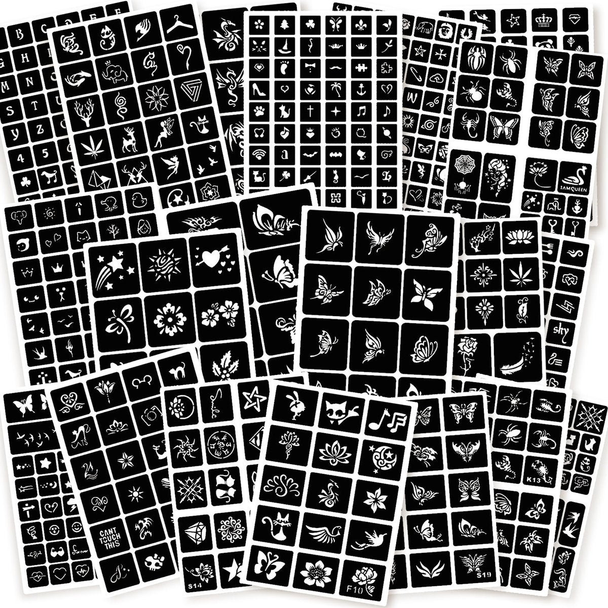ChurlChurl 575pcs Temporary Tattoo Stencils Kit - 20 Sheets Henna Stencils for Face, Body, and DIY Art - Reusable Glitter Tattoo Stencils Pack for Women and Men - görsel 1