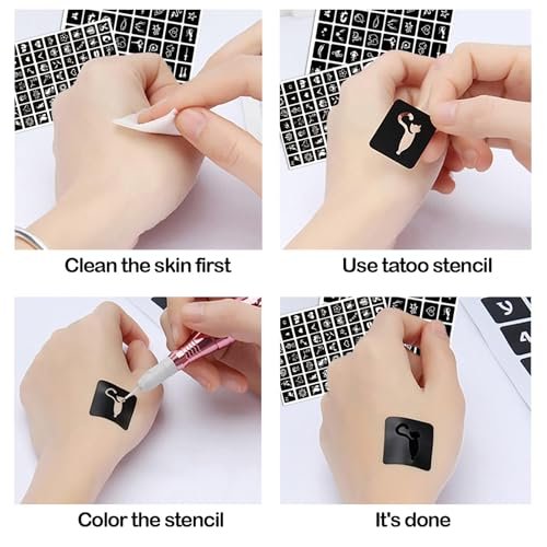 ChurlChurl 575pcs Temporary Tattoo Stencils Kit - 20 Sheets Henna Stencils for Face, Body, and DIY Art - Reusable Glitter Tattoo Stencils Pack for Women and Men - görsel 12