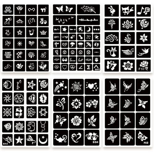 ChurlChurl 575pcs Temporary Tattoo Stencils Kit - 20 Sheets Henna Stencils for Face, Body, and DIY Art - Reusable Glitter Tattoo Stencils Pack for Women and Men - görsel 4