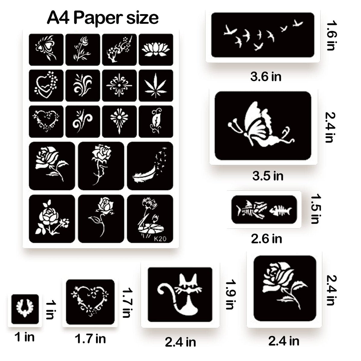 ChurlChurl 575pcs Temporary Tattoo Stencils Kit - 20 Sheets Henna Stencils for Face, Body, and DIY Art - Reusable Glitter Tattoo Stencils Pack for Women and Men - görsel 9
