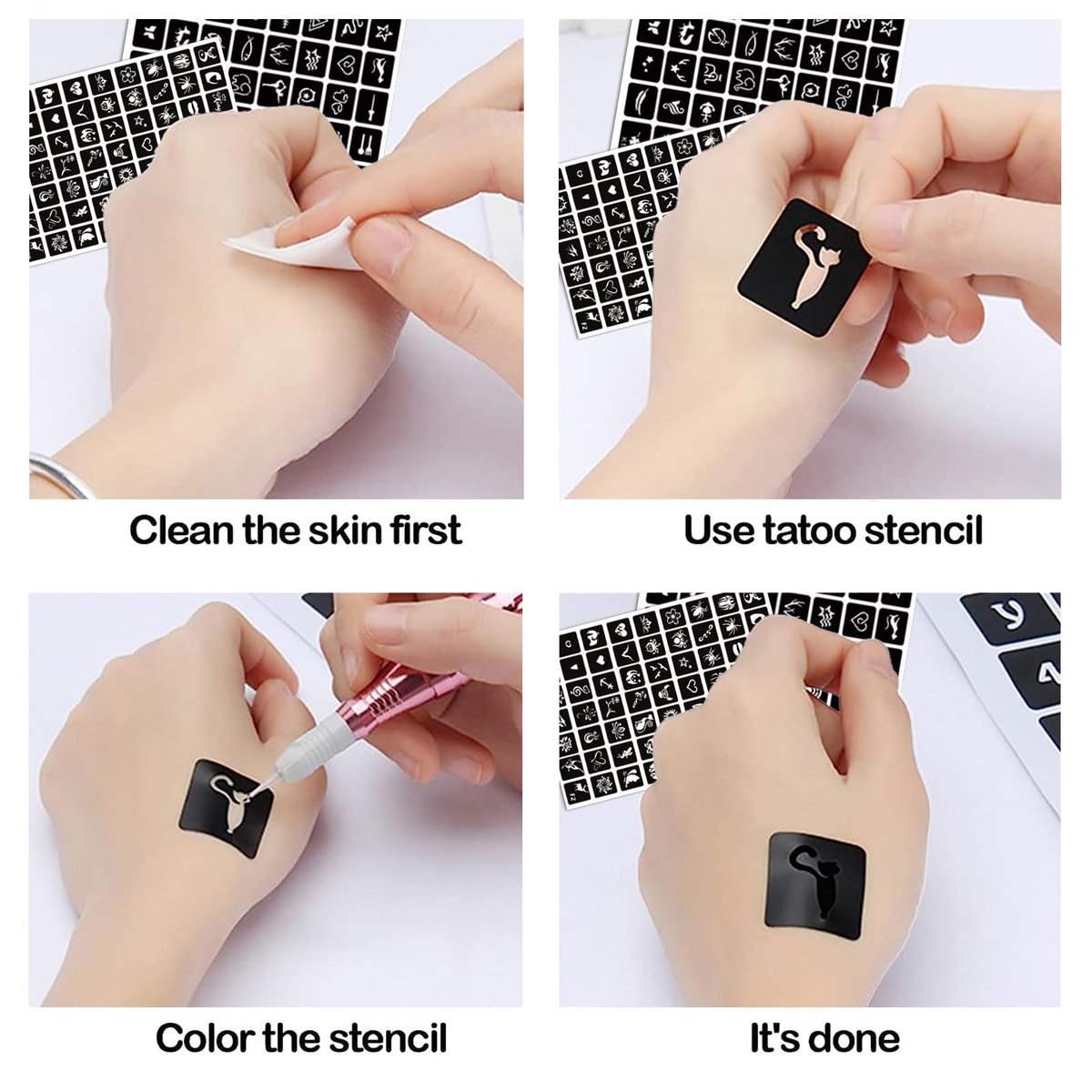ChurlChurl 575pcs Temporary Tattoo Stencils Kit - 20 Sheets Henna Stencils for Face, Body, and DIY Art - Reusable Glitter Tattoo Stencils Pack for Women and Men - görsel 11