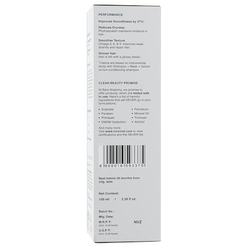 Bare Anatomy Ultra Smoothing Hair Serum – Carbohydrate Complex & Niacinamide for Smooth, Shiny Hair – Dry & Frizzy Hair Solution – 100 ml Avelisse