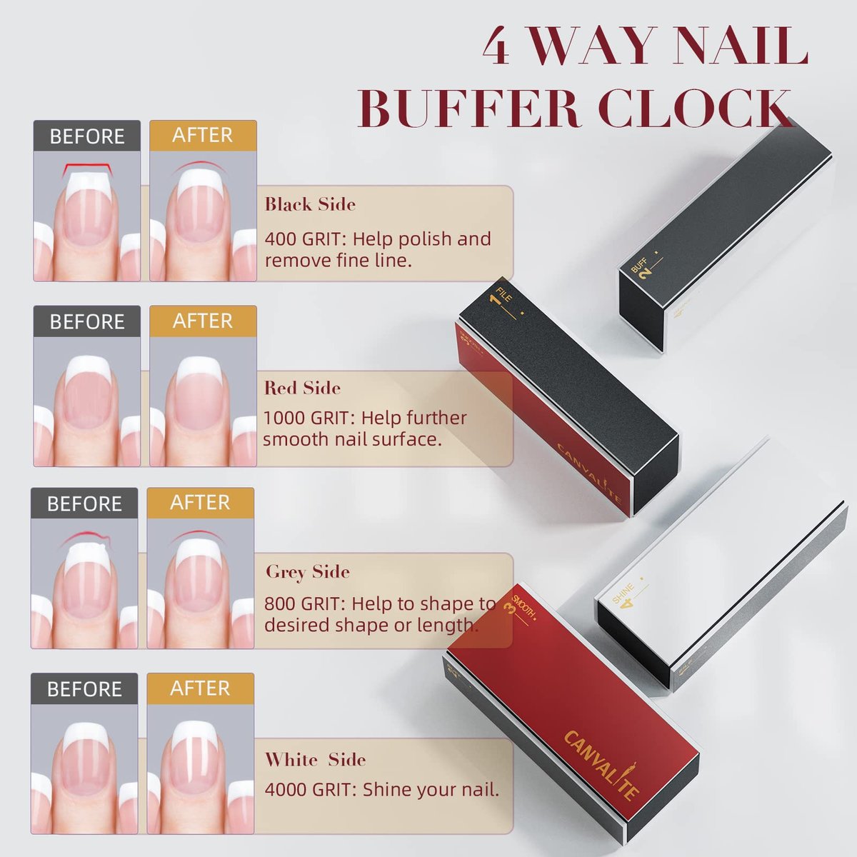 Canvalite 4-Way Nail Buffer Block for Natural Nails - 9 Pack, 100/180 Grit, Shapes, Files, Smoothes & Shines - görsel 3