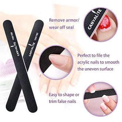 Canvalite 4-Way Nail Buffer Block for Natural Nails - 9 Pack, 100/180 Grit, Shapes, Files, Smoothes & Shines