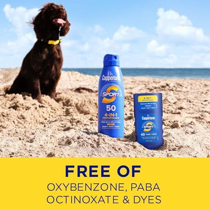 Coppertone Sport Sunscreen SPF 50 Spray & SPF 40 Stick Bundle, Sweat & Water Resistant Sunblock for Face & Body Avelisse