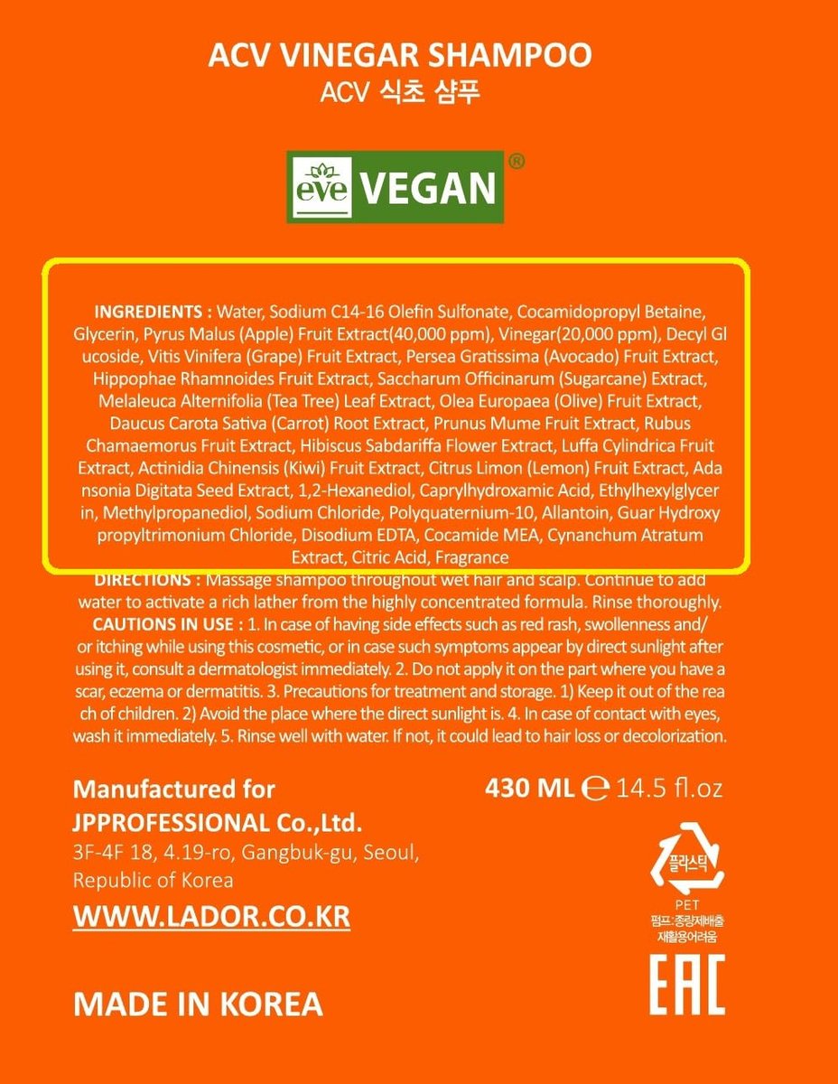 LA'DOR Apple Cider Vinegar Clarifying Shampoo with Tea Tree - Sub-Acidic pH-Balanced for Oily Scalp & Dandruff, Sulfate-Free, Silicone-Free, Paraben-Free, 14.5 Fl Oz - görsel 17