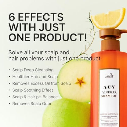 LA'DOR Apple Cider Vinegar Clarifying Shampoo with Tea Tree - Sub-Acidic pH-Balanced for Oily Scalp & Dandruff, Sulfate-Free, Silicone-Free, Paraben-Free, 14.5 Fl Oz