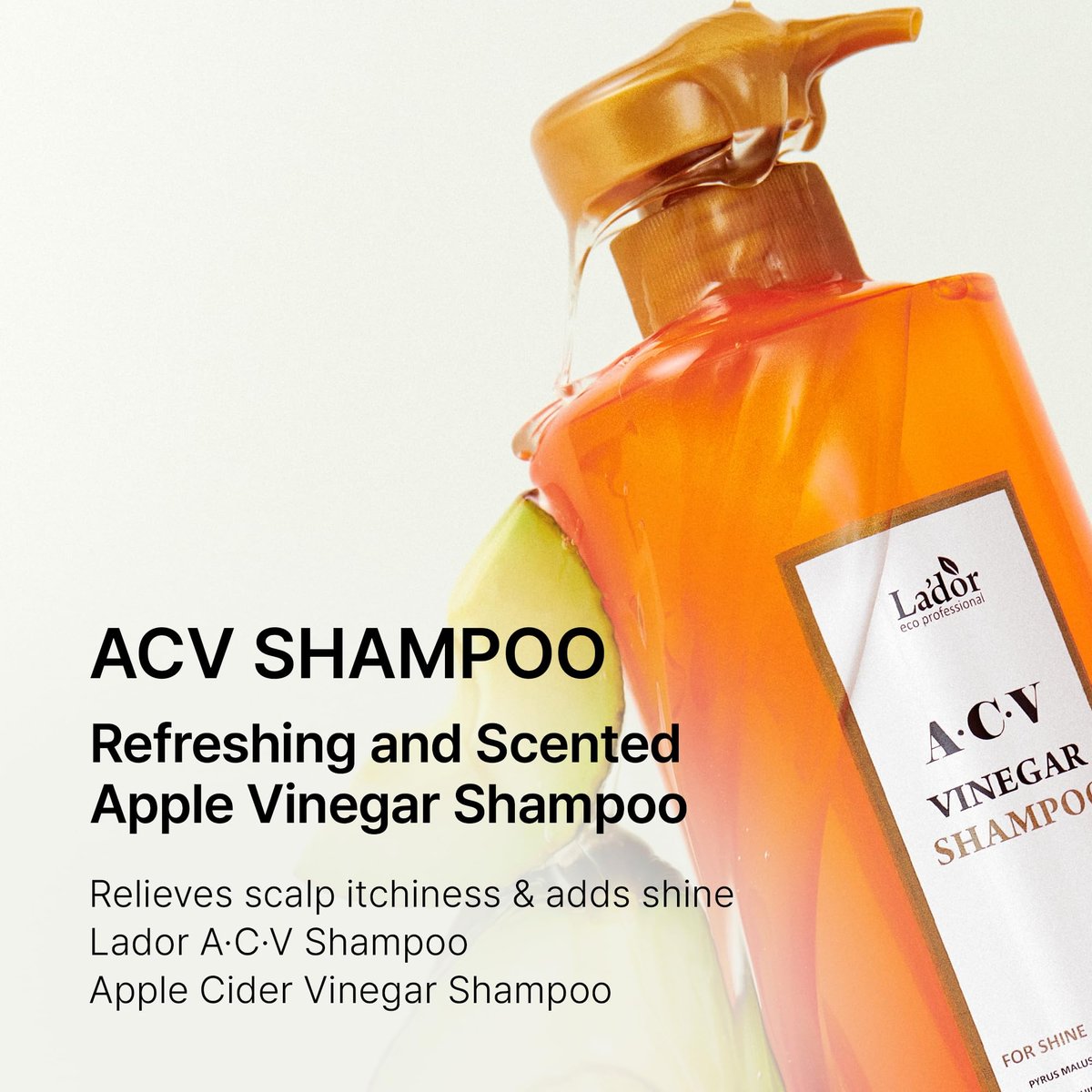 LA'DOR Apple Cider Vinegar Clarifying Shampoo with Tea Tree - Sub-Acidic pH-Balanced for Oily Scalp & Dandruff, Sulfate-Free, Silicone-Free, Paraben-Free, 14.5 Fl Oz - görsel 3