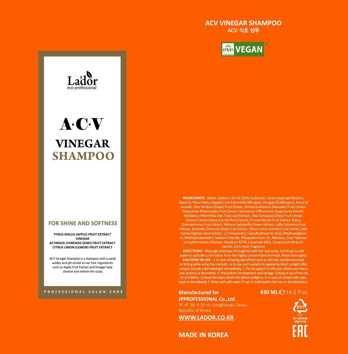 LA'DOR Apple Cider Vinegar Clarifying Shampoo with Tea Tree - Sub-Acidic pH-Balanced for Oily Scalp & Dandruff, Sulfate-Free, Silicone-Free, Paraben-Free, 14.5 Fl Oz - görsel 15