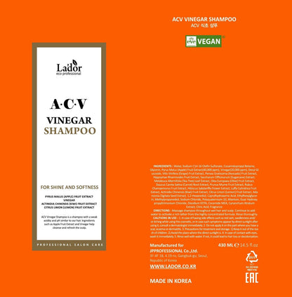 LA'DOR Apple Cider Vinegar Clarifying Shampoo with Tea Tree - Sub-Acidic pH-Balanced for Oily Scalp & Dandruff, Sulfate-Free, Silicone-Free, Paraben-Free, 14.5 Fl Oz