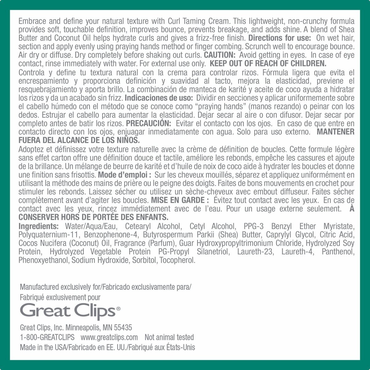 GREAT CLIPS Solutions Curl Taming Cream – 6 oz – Enhance & Define Curls for a Tame, Polished Look Avelisse