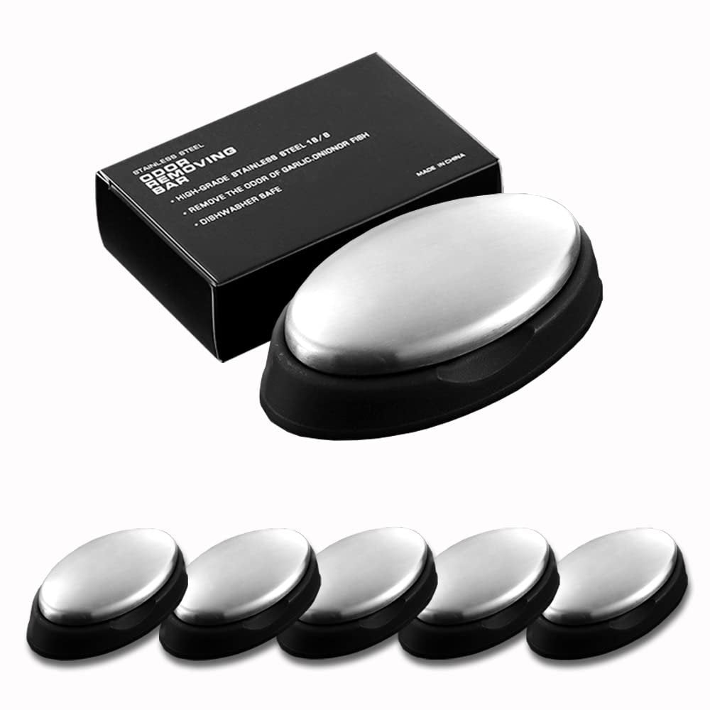 WondMall 5-Pack Stainless Steel Bar Soap – Odor Removing Metal Soap for Hands, Eliminates Onion, Garlic, Fish Smells Avelisse