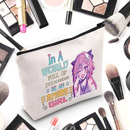 WZMPA Anime Girl Cosmetic Makeup Bag – Fun Gift for Anime Lovers – 'Be An Anime' Zipper Pouch