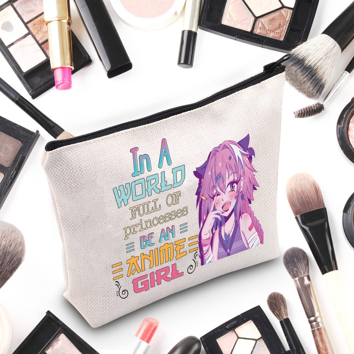 WZMPA Anime Girl Cosmetic Makeup Bag – Fun Gift for Anime Lovers – 'Be An Anime' Zipper Pouch - görsel 5