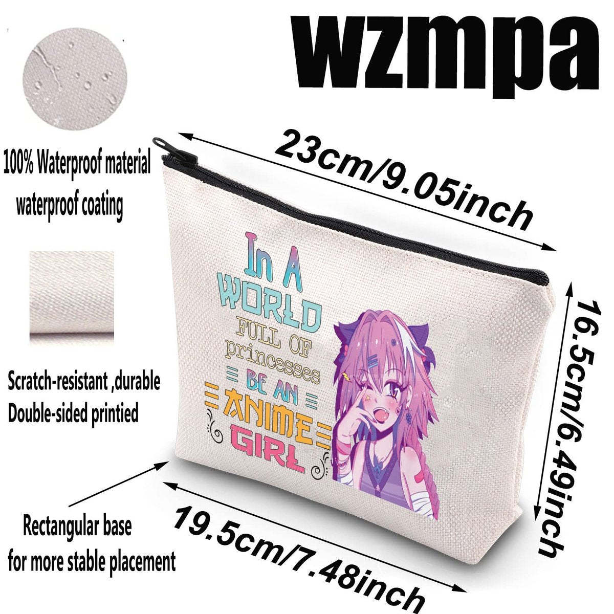 WZMPA Anime Girl Cosmetic Makeup Bag – Fun Gift for Anime Lovers – 'Be An Anime' Zipper Pouch - görsel 3
