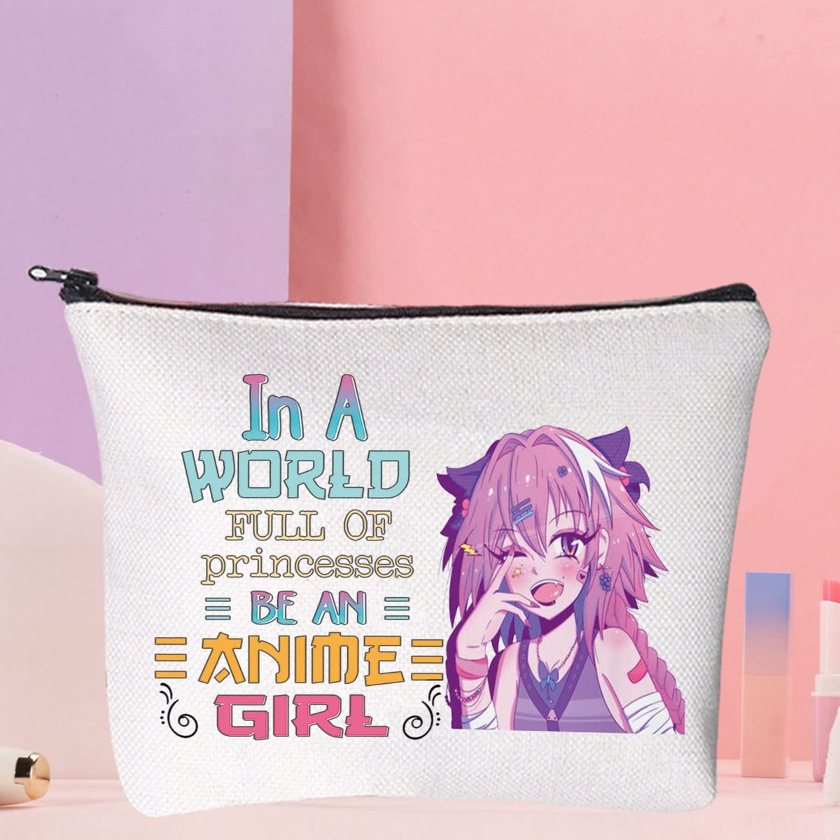 WZMPA Anime Girl Cosmetic Makeup Bag – Fun Gift for Anime Lovers – 'Be An Anime' Zipper Pouch - görsel 7
