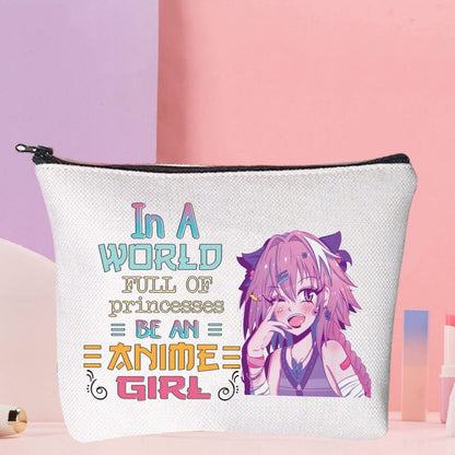 WZMPA Anime Girl Cosmetic Makeup Bag – Fun Gift for Anime Lovers – 'Be An Anime' Zipper Pouch