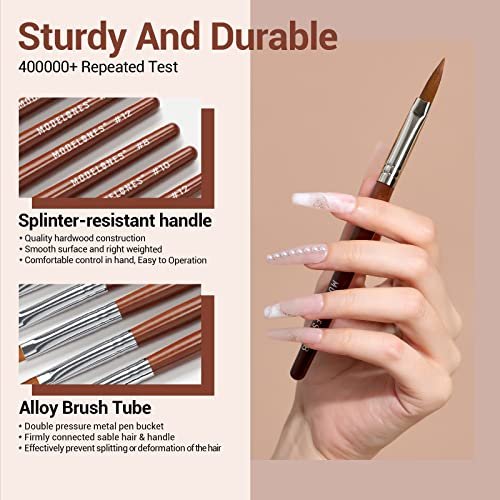 Modelones Kolinsky Acrylic Nail Brush Set – Size 8/10/12 Round Kolinsky Sable Brushes for Acrylic Powder, Gel Polish, Extension Gel, 3D Carving & Detailing – Wooden Handle, Salon & DIY - görsel 6